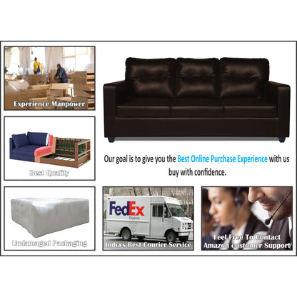 Adorn India Astor Leatherette 3 Seater Sofa (Brown) (3 Year Warranty)