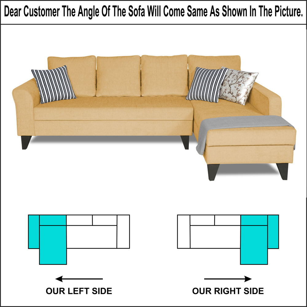 Adorn India Maddox Plain L Shape 6 Seater Sofa Set RHS (Beige) (3 Year Warranty)