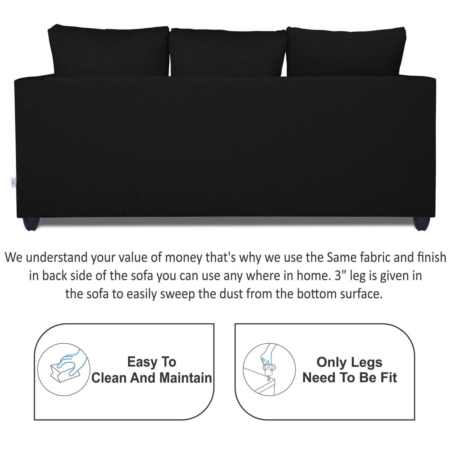 Adorn India Zink Straight Line 3-1-1 5 Seater Sofa Set (Wood & Fabric, Black)