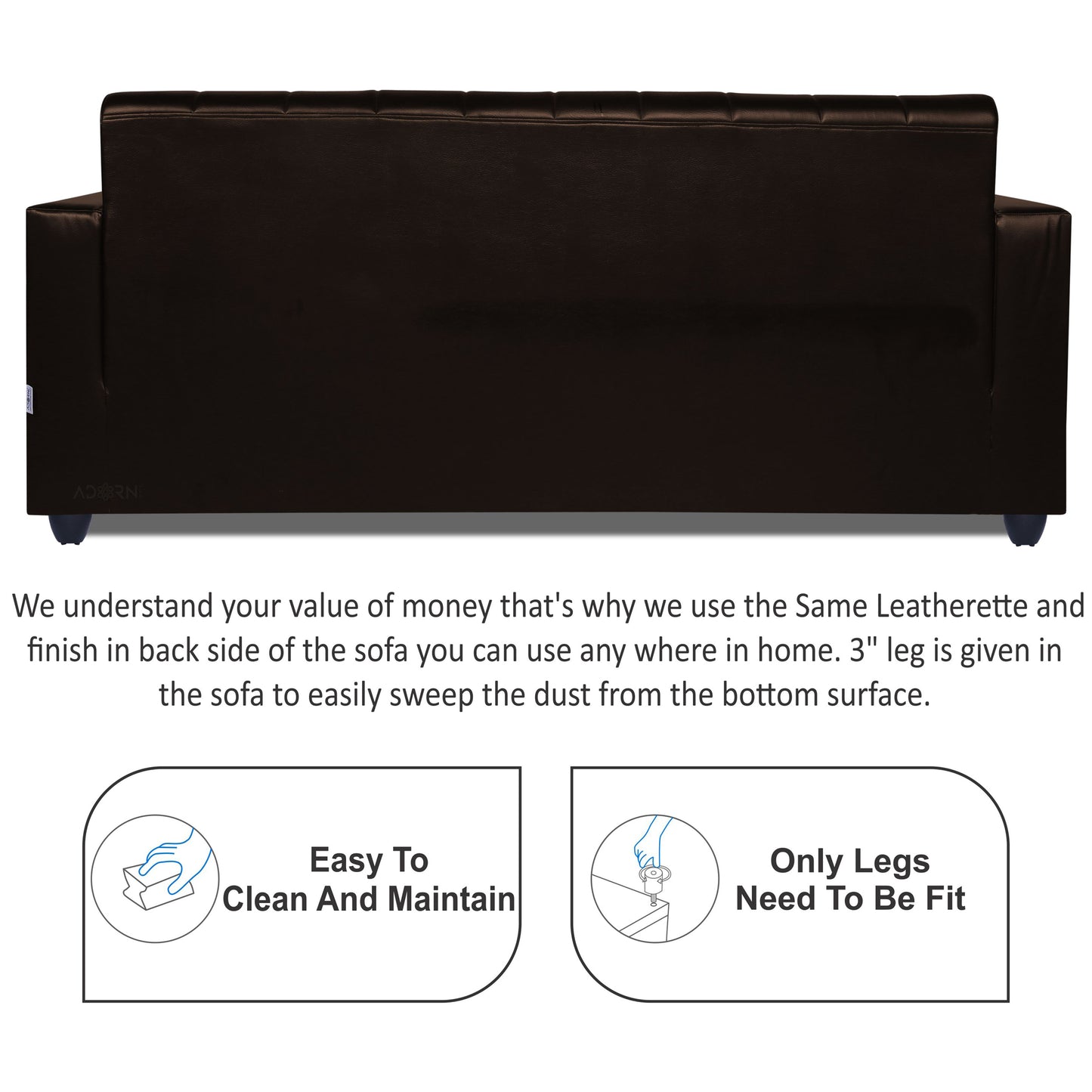 Adorn India Rio HighBack Leatherette 3+1+1 5 Seater Sofa Set (Brown) (3 Year Warranty)
