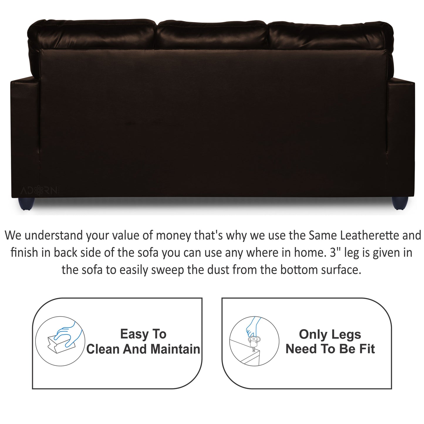 Adorn India Astor Leatherette 3+1+1 5 Seater Sofa Set (Brown) (3 Year Warranty)