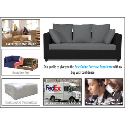 Adorn India Zink Straight Line 3 Seater Sofa (Black & Grey)