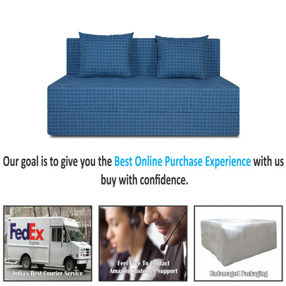 Adorn India Easy Two Seater Sofa Cum Bed Checks Design 4' x 6' (Blue)