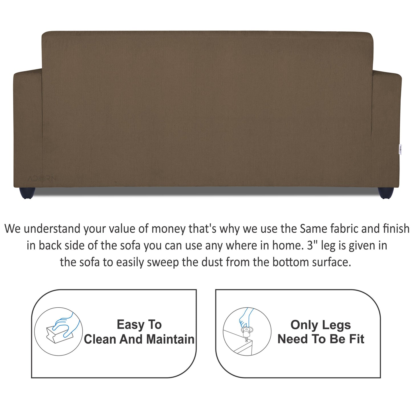 Adorn India Rio Decent 3 Seater Sofa(Brown) (3 Year Warranty)
