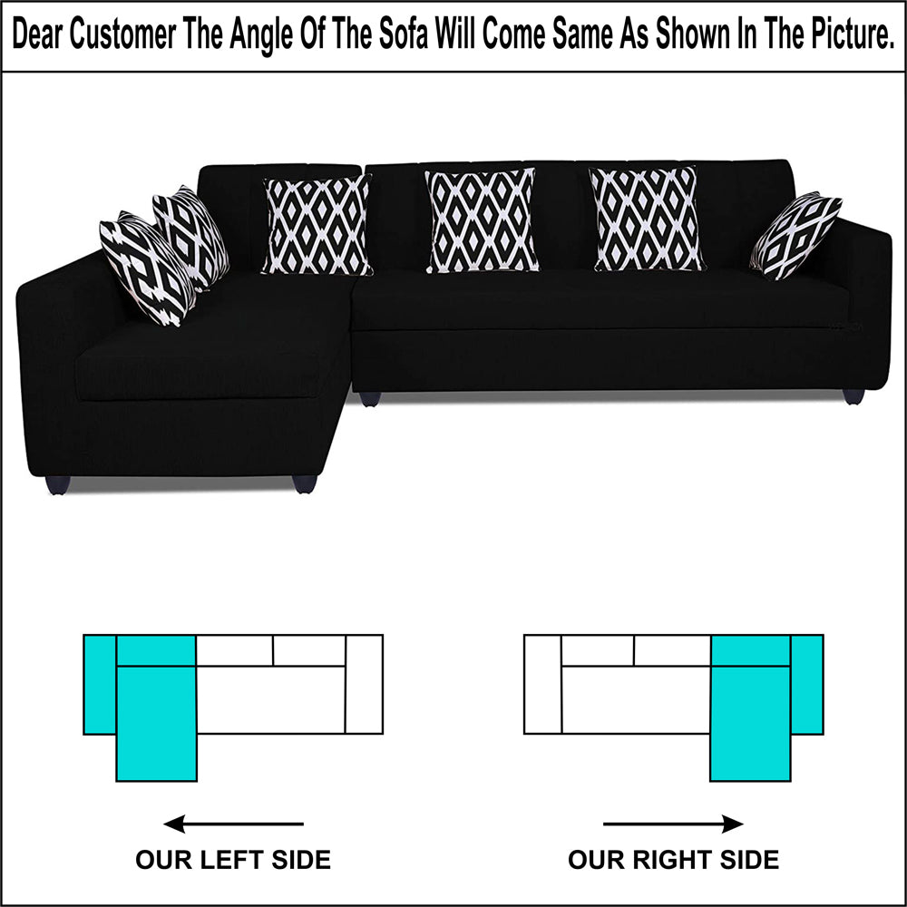 Adorn India Rio High Back L Shape 6 Seater Sofa Set (Left Side Handle)(Black)