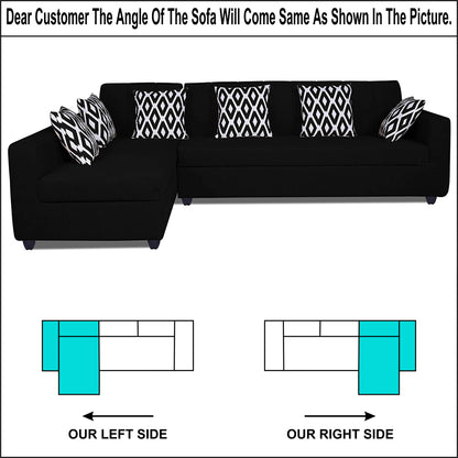 Adorn India Rio High Back L Shape 6 Seater Sofa Set (Left Side Handle)(Black)
