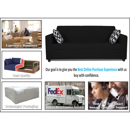 Adorn India Rio Highback 3+1+1 5 Seater Sofa Set (Black) (3 Year Warranty)