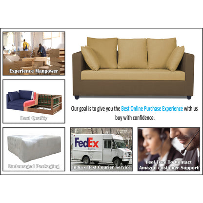 Adorn India Zink Straight Line 3 Seater Sofa (Brown & Beige)