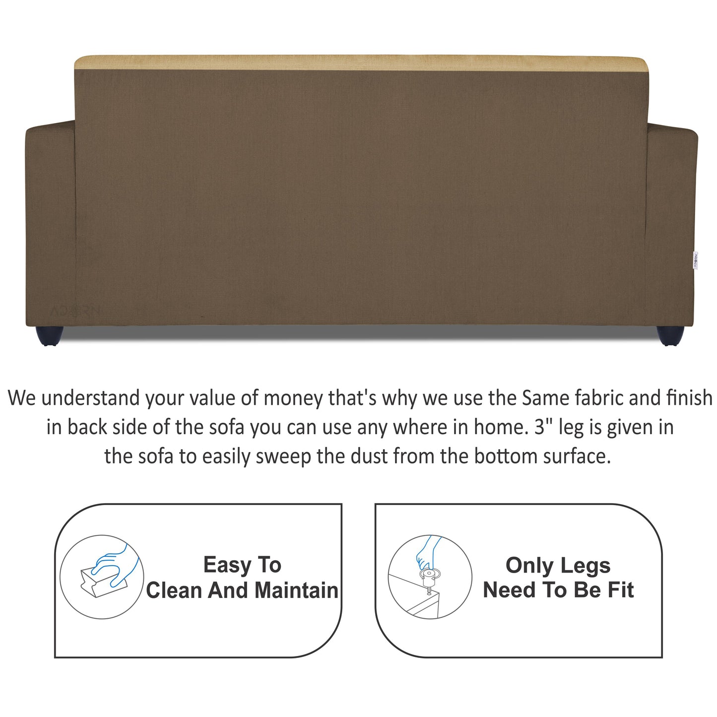 Adorn India Rio Decent 3 Seater Sofa(Brown & Beige)(3 Year Warranty)