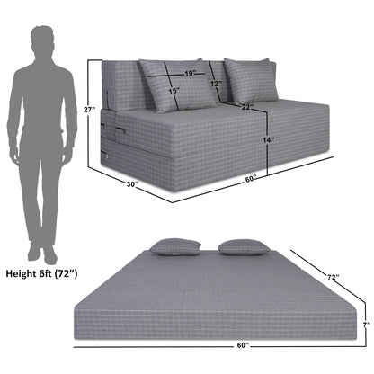 Adorn India Easy Three Seater Sofa Cum Bed Checks Design 5' x 6' (Beige)