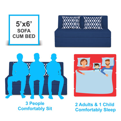 Adorn India Easy Highback Three Seater Sofa Cum Bed Rhombus 5' x 6' (Blue) (1 Year Warranty)