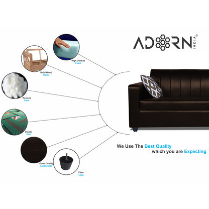 Adorn India Rio Highback Leatherette 3 Seater Sofa (Brown) (3 Year Warranty)
