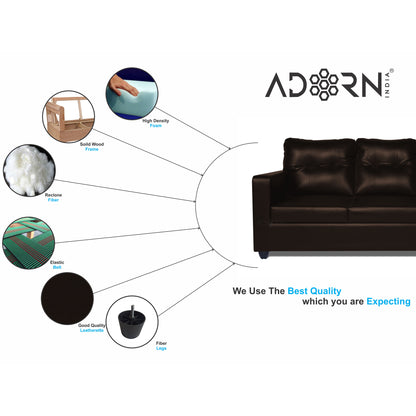 Adorn India Astor Leatherette 3+1+1 5 Seater Sofa Set (Brown) (3 Year Warranty)