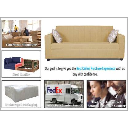 Adorn India Rio Highback 3 Seater Sofa (Beige) (3 Year Warranty)