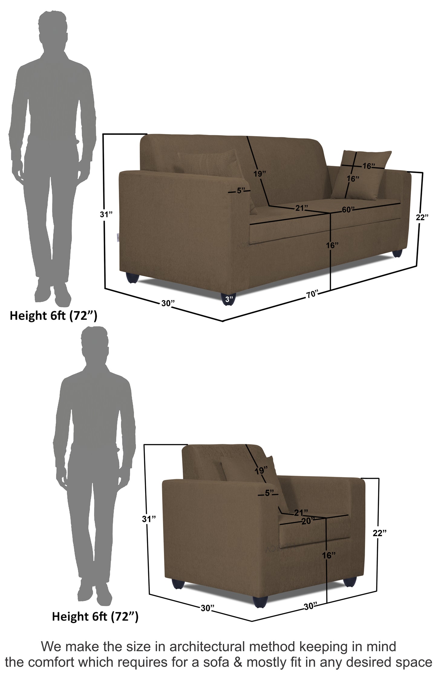 Adorn India Rio Decent 3-1-1 5 Seater Sofa Set (Brown) (3 Year Warranty)
