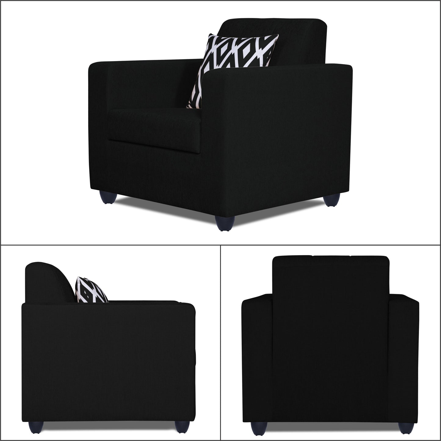 Adorn India Rio Highback 3+1+1 5 Seater Sofa Set (Black) (3 Year Warranty)