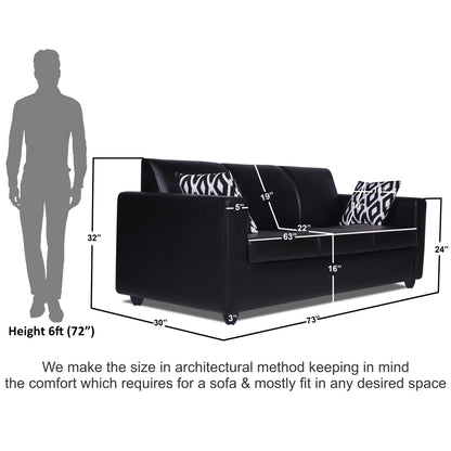 Adorn India Monteno Leatherette 3 Seater Sofa (Black) (3 Year Warranty)