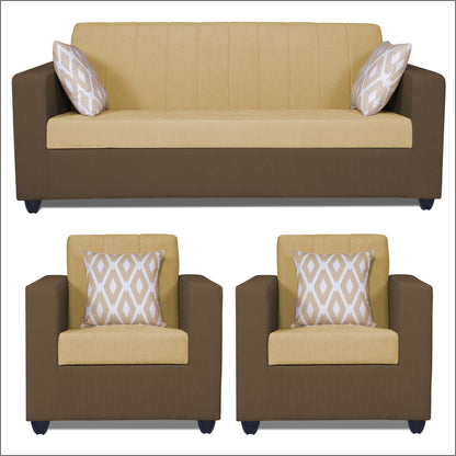 Adorn India Rio Highback 3+1+1 5 Seater Sofa Set (Brown & Beige) (3 Year Warranty)