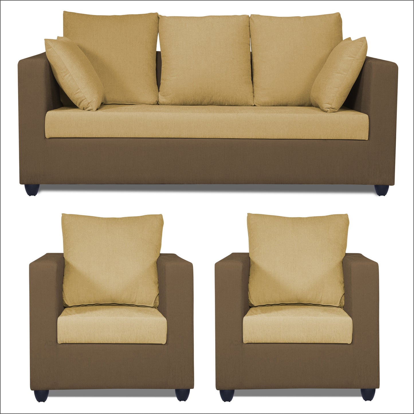 Adorn India Zink Straight Line 3-1-1 5 Seater Sofa Set (Brown & Beige)