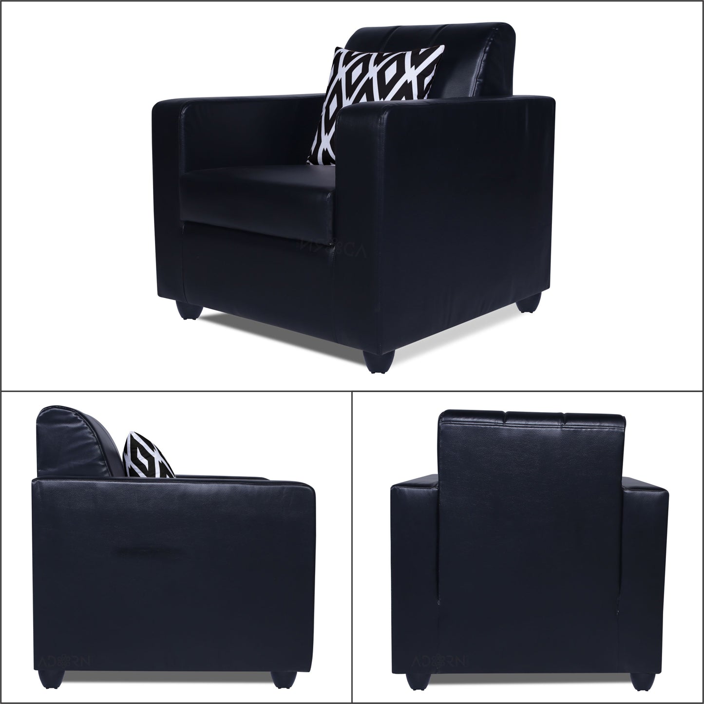 Adorn India Rio Highback Leatherette 3+1+1 5 Seater Sofa Set (Black) (3 Year Warranty)