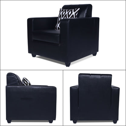 Adorn India Rio Highback Leatherette 3+1+1 5 Seater Sofa Set (Black) (3 Year Warranty)
