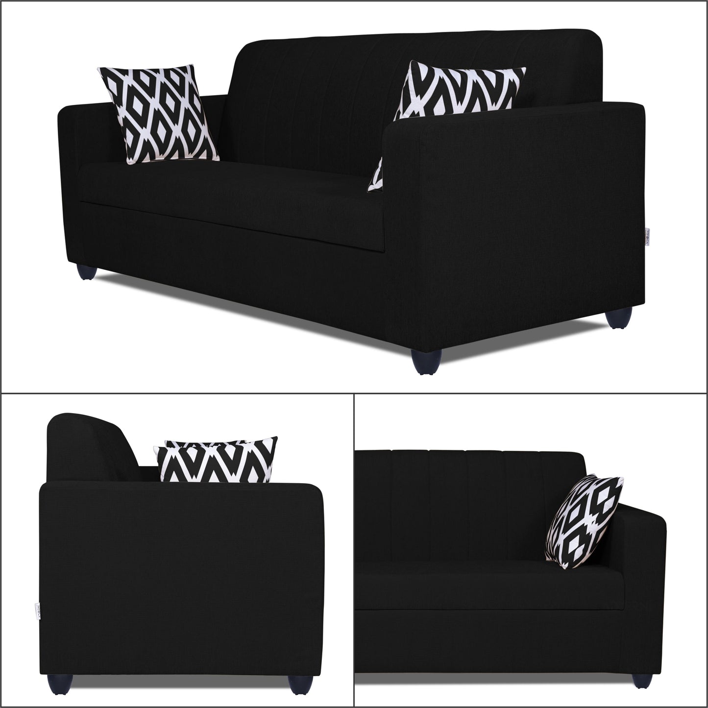 Adorn India Rio Highback 3+1+1 5 Seater Sofa Set (Black) (3 Year Warranty)