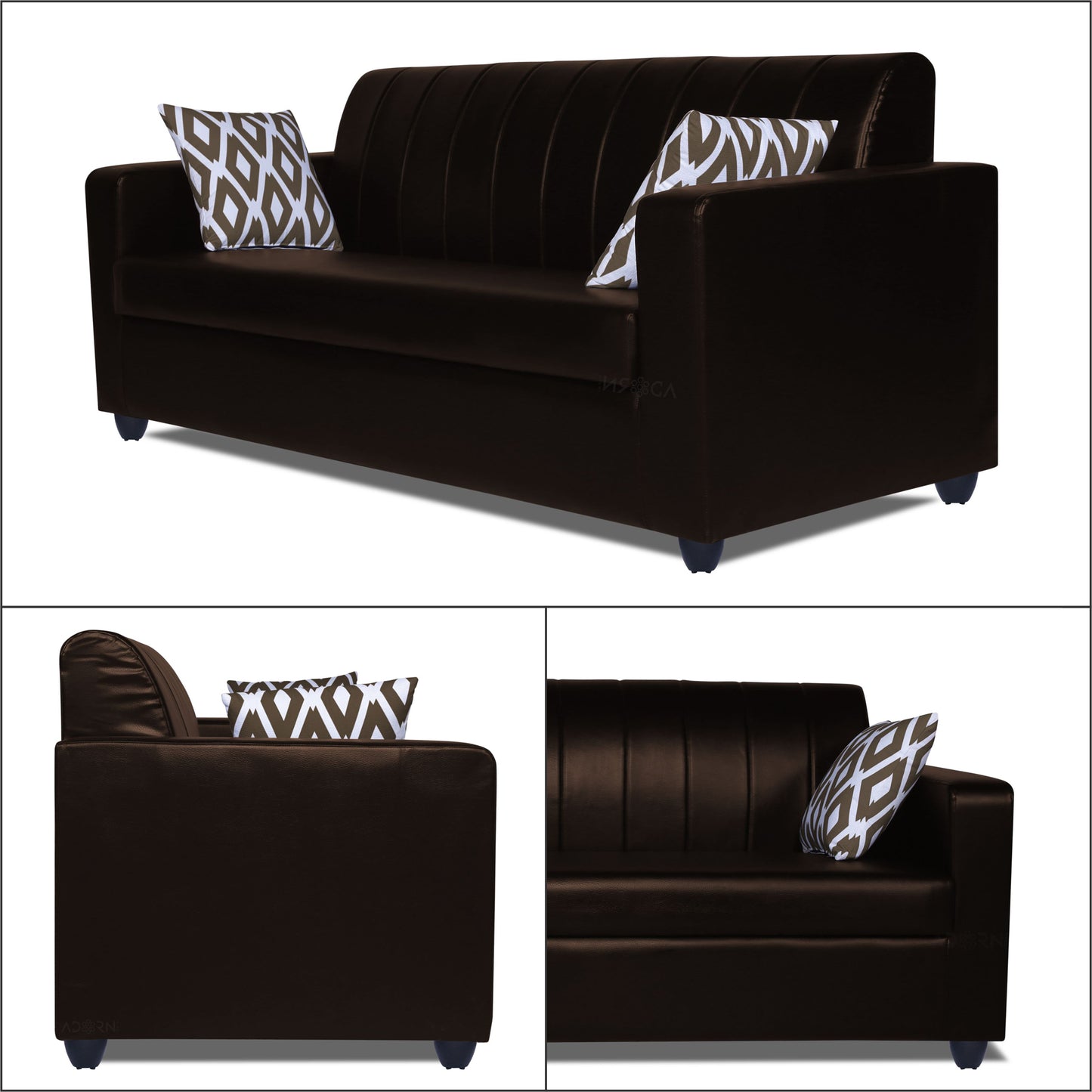 Adorn India Rio HighBack Leatherette 3+1+1 5 Seater Sofa Set (Brown) (3 Year Warranty)