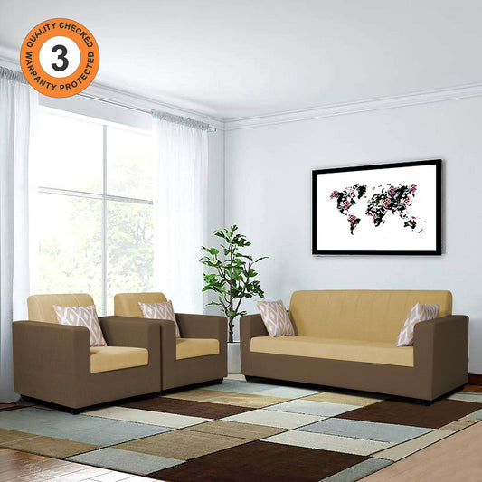 Adorn India Rio Highback 3+1+1 5 Seater Sofa Set (Brown & Beige) (3 Year Warranty)