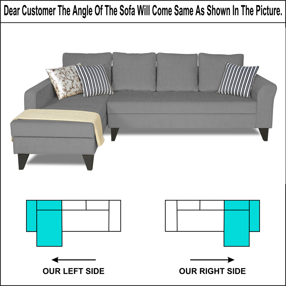 Adorn India Maddox Plain L Shape 6 Seater Sofa Set LHS (Grey) (3 Year Warranty)