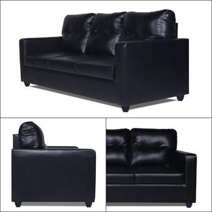 Adorn India Astor Leatherette 3+1+1 5 Seater Sofa Set (Black) (3 Year Warranty)