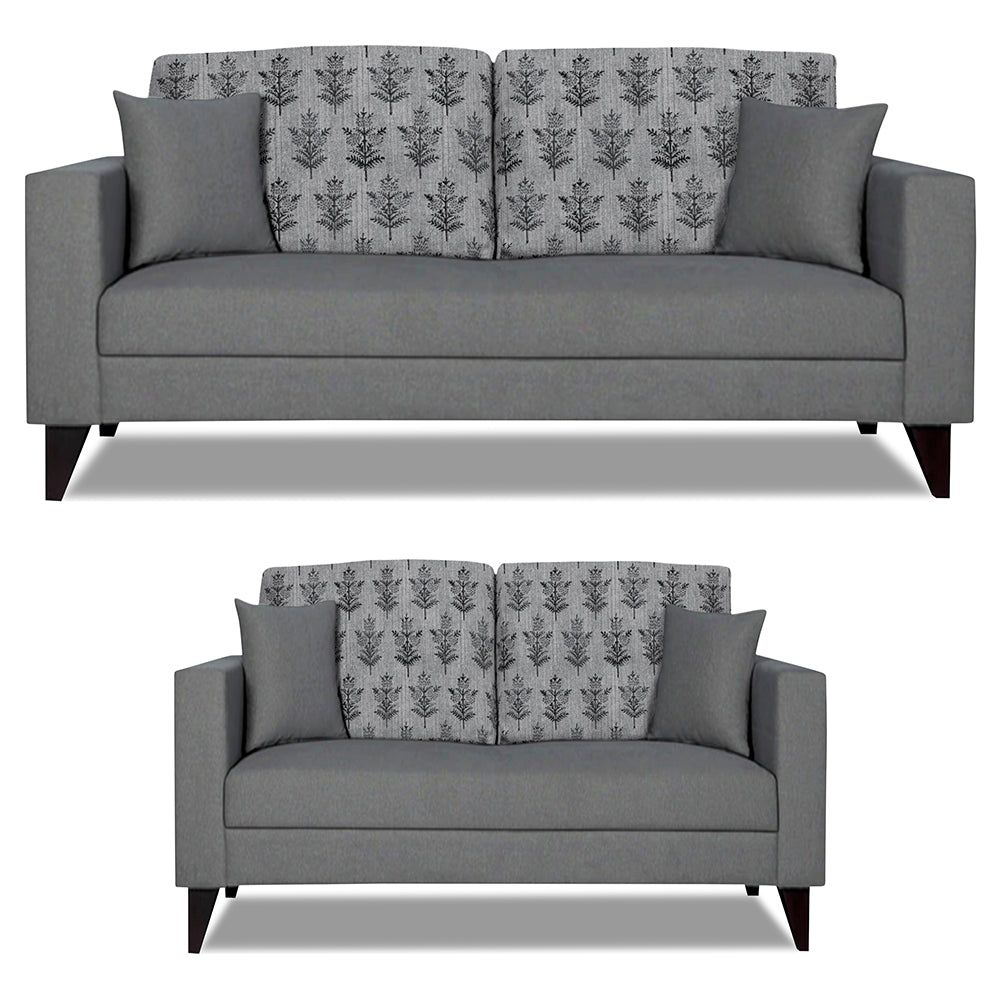 Adorn India Parker Leaf 3+2 5 Seater Sofa Set (Grey) Martin Plus (3 Year Warranty)