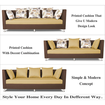 Adorn India Exclusive Two Tone Alica 3-1-1 Five Seater Sofa Set (Brown & Beige), Wood, Foam