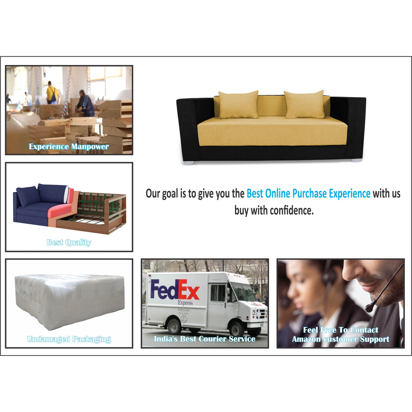 Adorn India Almond 3 Seater Sofa cumbed (Yellow & Black)