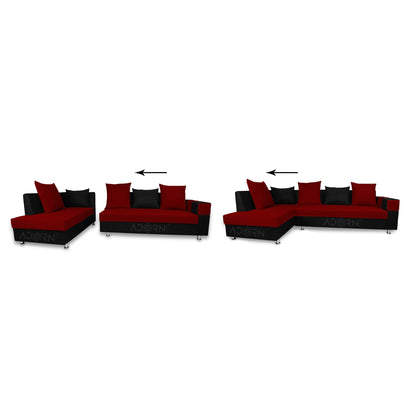 Adorn India Adillac 5 Seater Corner Sofa(Left Side Handle)(Maroon & Black), Wood, Foam