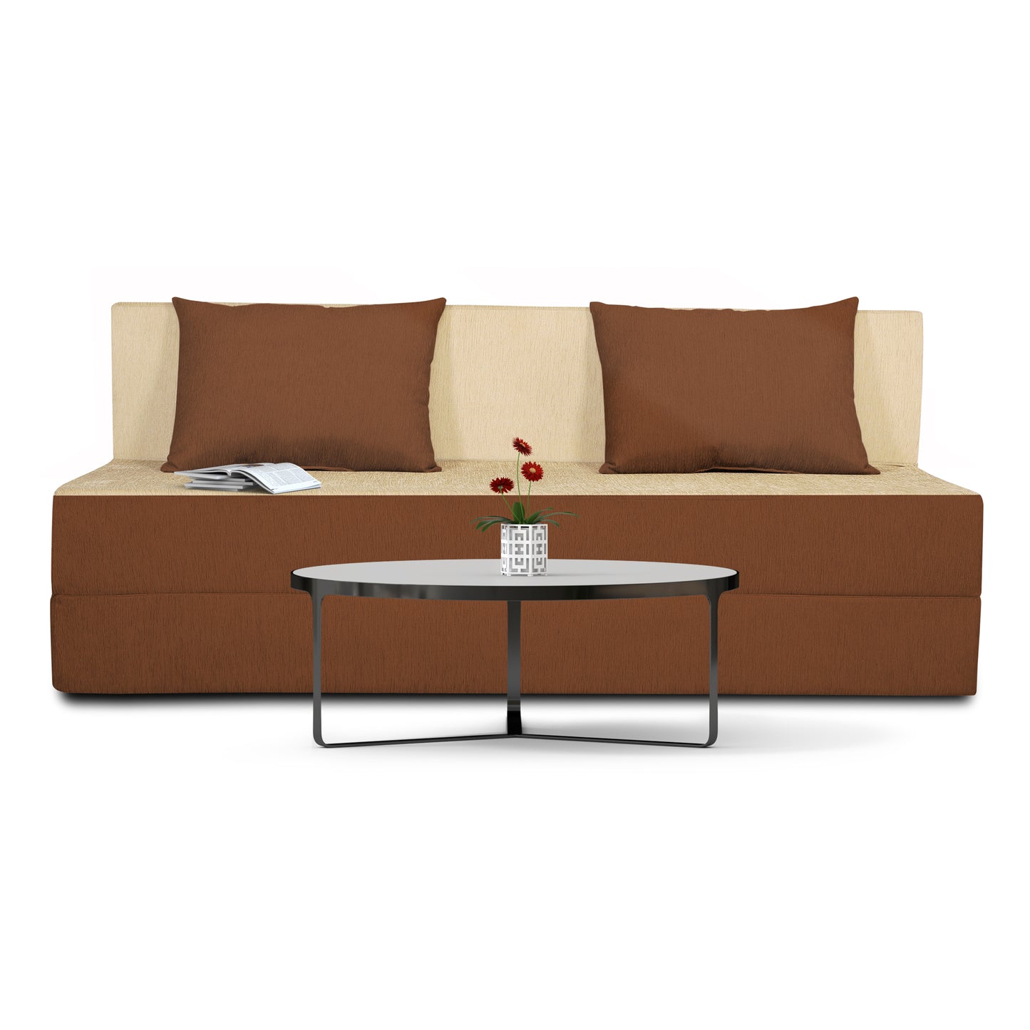 Adorn India Easy 3 Seater Sofa Cum Bed (Brown and Beige) (5x6) (1 Year Warranty)