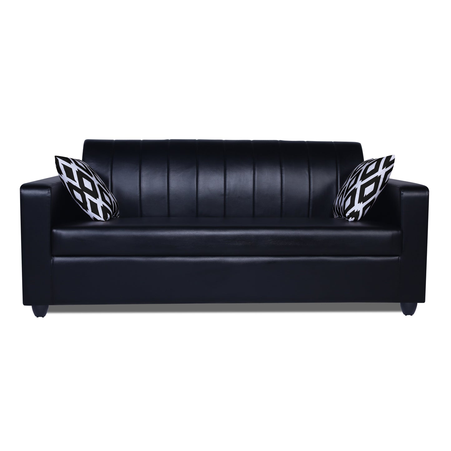 Adorn India Rio Highback Leatherette 3 Seater Sofa (Black) (3 Year Warranty)