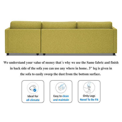 Adorn India Alexander L Shape 7 Seater Sofa Set with Ottoman Puffy RHS (Green) (3 Year Warranty)