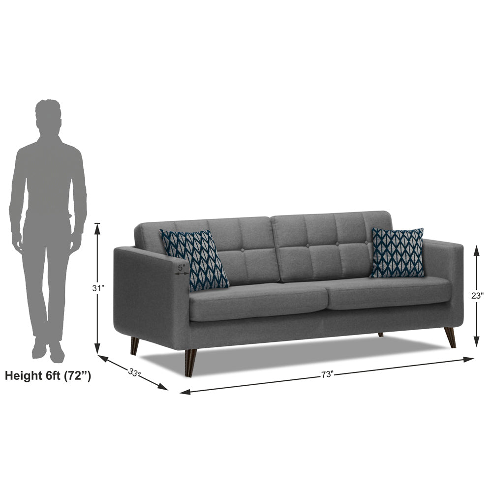 Adorn India Chilly 3 Seater Fabric Sofa Set (Grey) (3 Year Warranty)