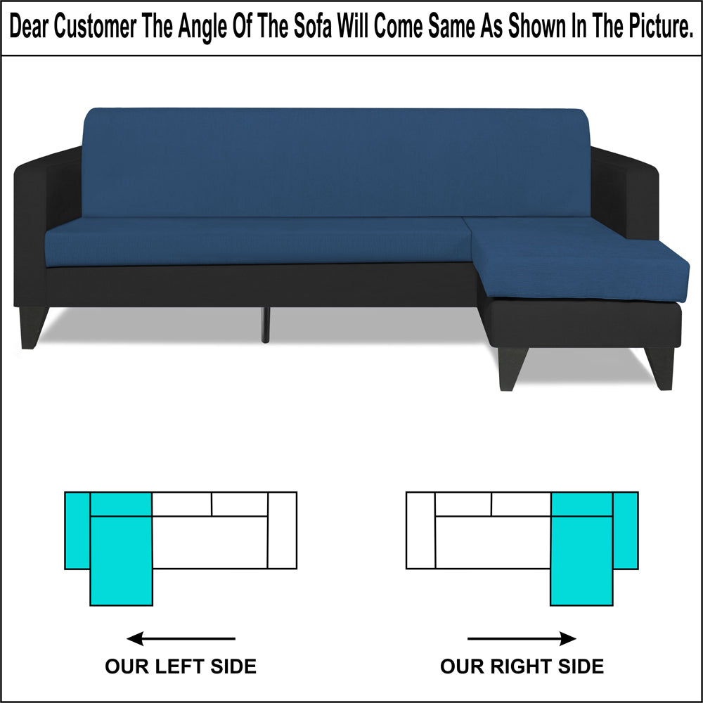 Adorn India Aladra L Shape Decent 5 Seater Sofa Set RHS (Blue & Black) (3 Year Warranty)