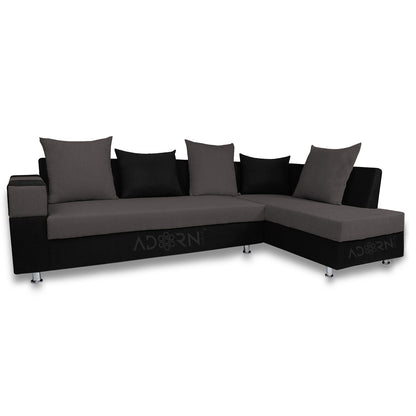Adorn India adillac 5 Seater Corner Sofa (Right Side, Grey & Black)