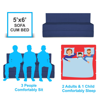 Adorn India Easy Treno 3 Seater Sofa Cum Bed Sit & Sleep Perfect for Guest, Colour Blue, 5'x6', (1 Year Warranty)