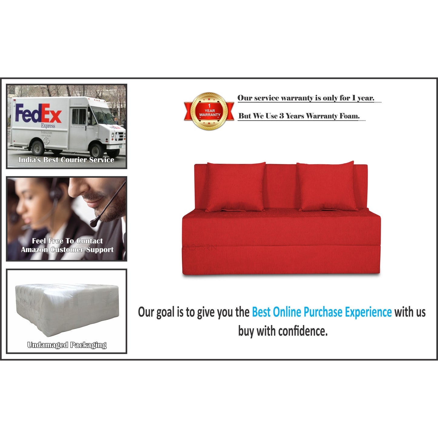 Adorn India Easy 2 Seater Sofa Cum Bed Alyn 4'x 6' (Red) (1 Year Warranty)