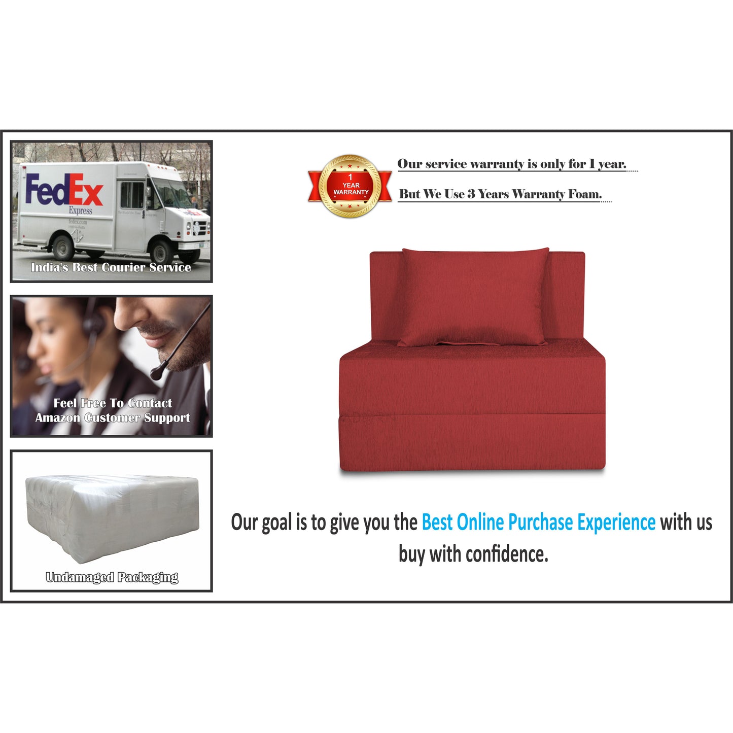 Adorn India Easy 2 Seater Sofa Cum Bed Alyn 3'x 6' ((Maroon) (1 Year Warranty)
