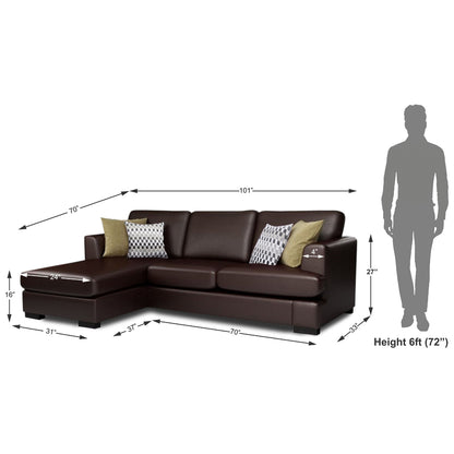 Adorn India Tiverton 6 Seater Corner Sofa Leatherette Left Hand Side (Brown)