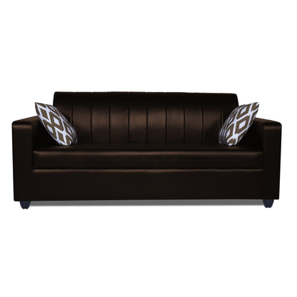 Adorn India Rio Highback Leatherette 3 Seater Sofa (Brown) (3 Year Warranty)