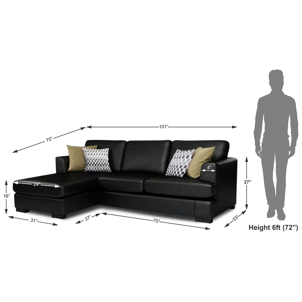 Adorn India Tiverton 6 Seater Corner Sofa Leatherette Left Hand Side (Black)