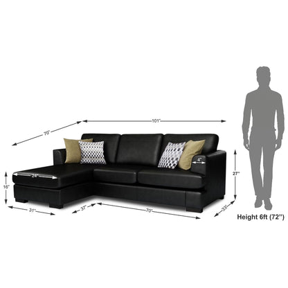 Adorn India Tiverton 6 Seater Corner Sofa Leatherette Left Hand Side (Black)