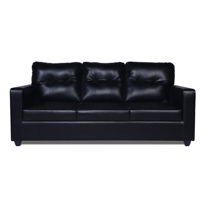 Adorn India Astor Leatherette 3-Person Sofa (Black) (3 Year Warranty)