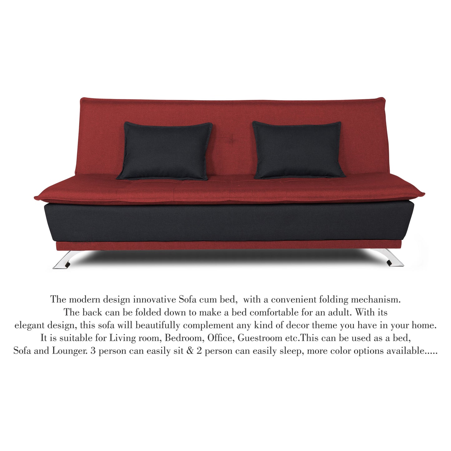 Adorn India Exclusive Two Tone Arden 4 Seater Sofa Cum Bed 4 x 6 (Maroon & Black) (3 Year Warranty)