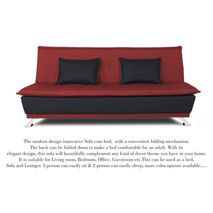 Adorn India Exclusive Two Tone Arden 4 Seater Sofa Cum Bed 4 x 6 (Maroon & Black) (3 Year Warranty)